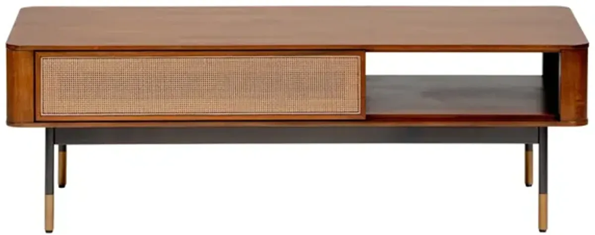 Modern Natural Brown And Wicker Coffee Table With Storage