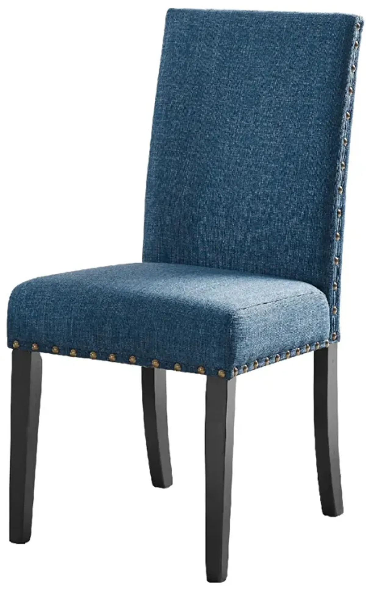 38 Inch Dining Chair with Nailhead Trim, Set of 2, Blue-Benzara