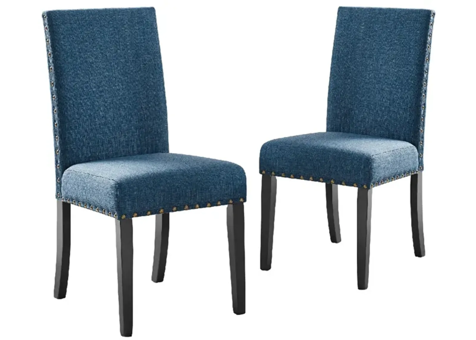 38 Inch Dining Chair with Nailhead Trim, Set of 2, Blue-Benzara