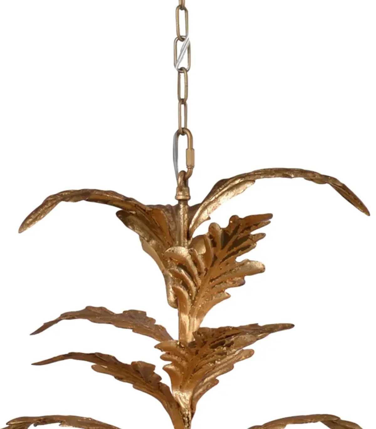 26 Inch 6 Light Chandelier, Iron, Cascading Leaves, Vintage, Classic, Gold-Benzara