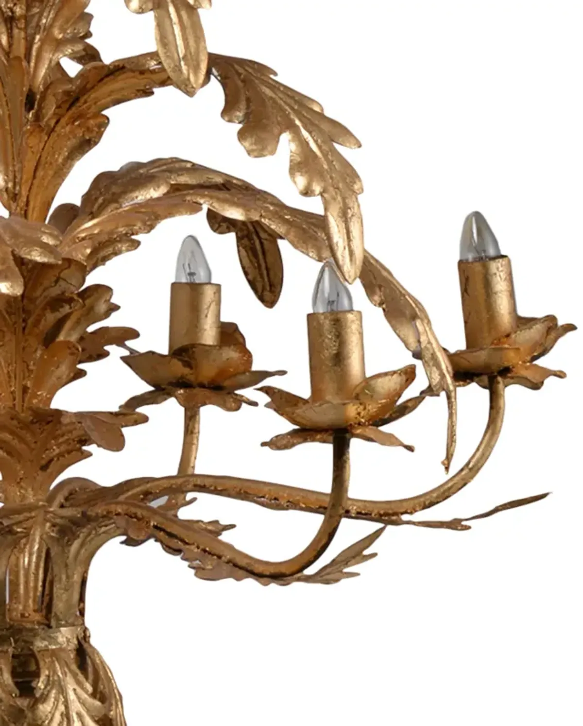 26 Inch 6 Light Chandelier, Iron, Cascading Leaves, Vintage, Classic, Gold-Benzara