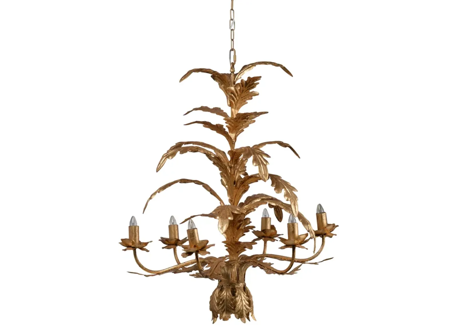 26 Inch 6 Light Chandelier, Iron, Cascading Leaves, Vintage, Classic, Gold-Benzara