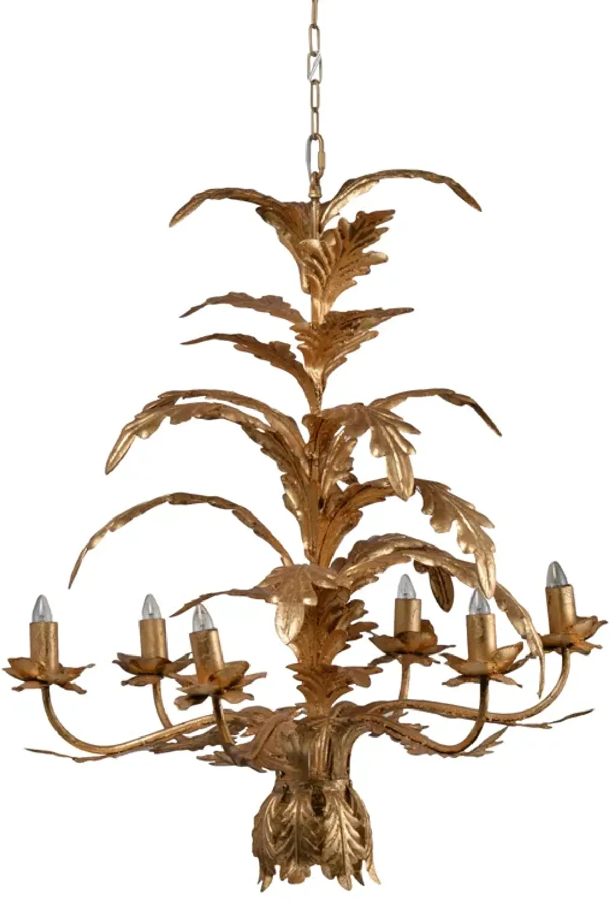 26 Inch 6 Light Chandelier, Iron, Cascading Leaves, Vintage, Classic, Gold-Benzara