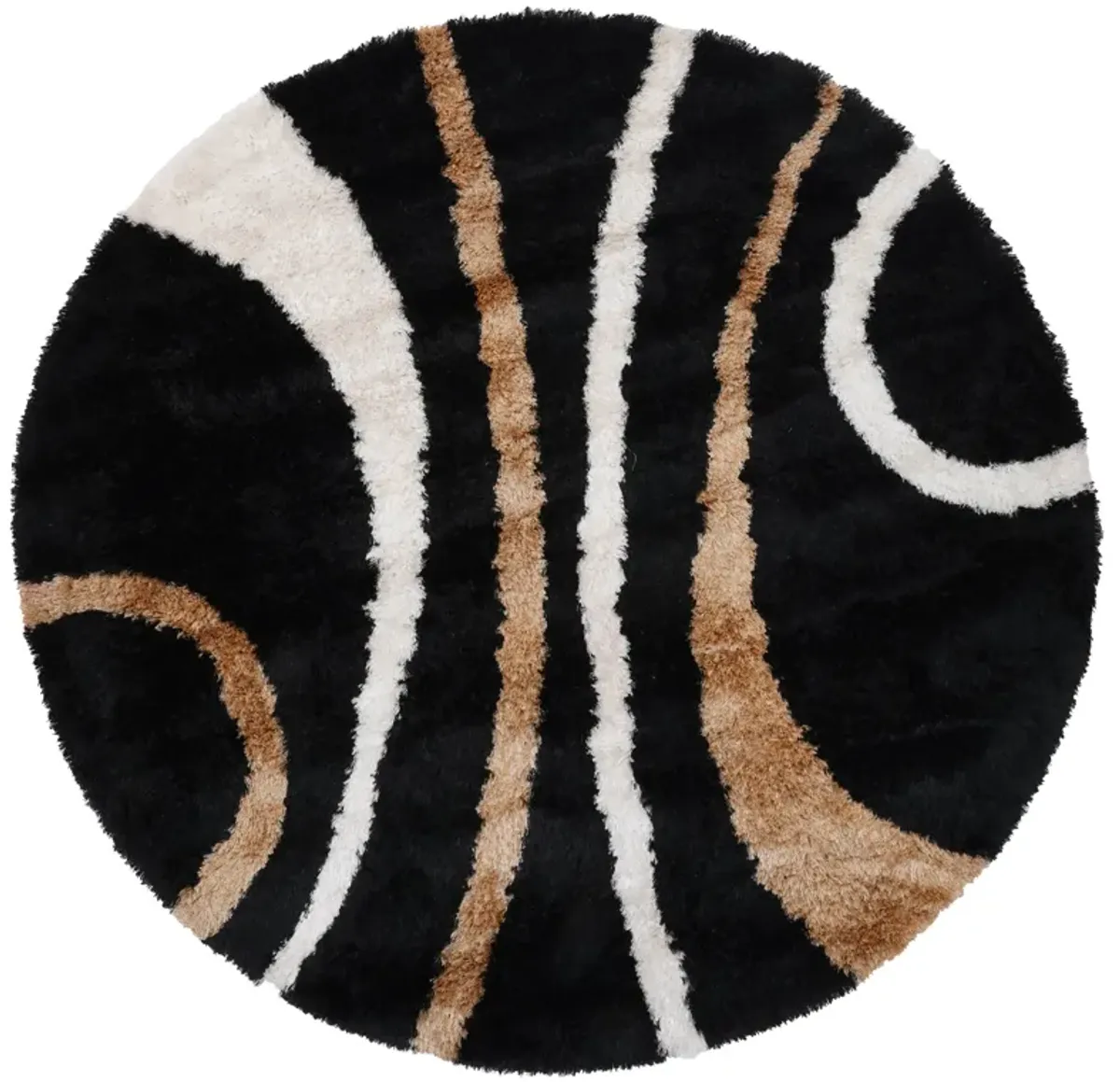 RUGSOTIC CARPETS HAND TUFTED SHAG POLYESTER ECO-FRIENDLY AREA RUGS  - 10'x10', Round, Black, Geometric Modern Design, High Pile Thick Handmade Anti Skid Area Rugs for Living Room, Bed Room K00002