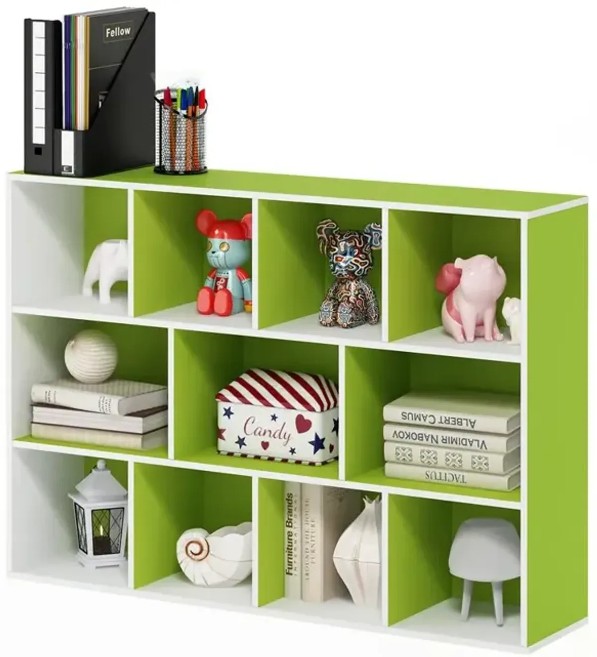 Furinno Luder 11-Cube Reversible Open Shelf Bookcase, White/Green