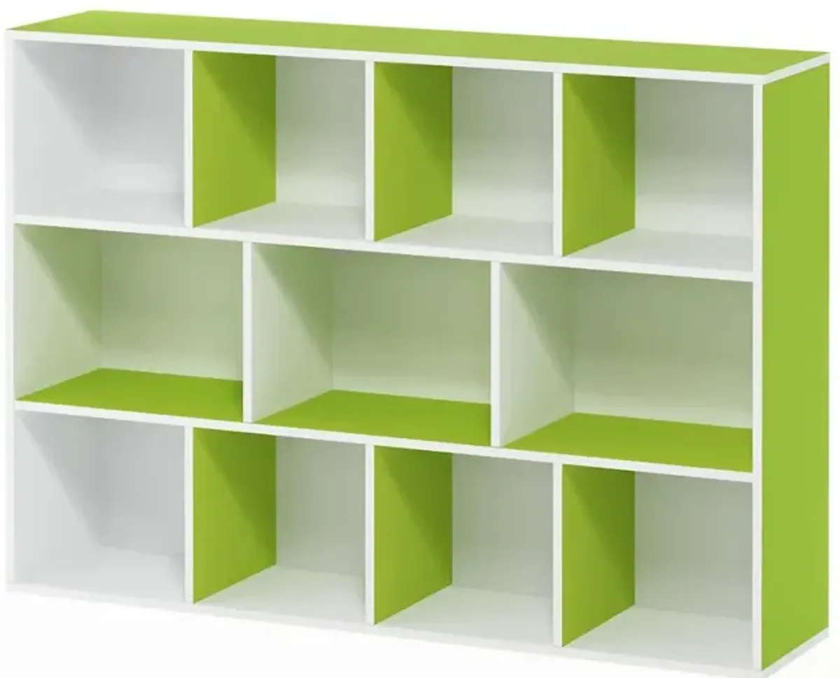 Furinno Luder 11-Cube Reversible Open Shelf Bookcase, White/Green 11107WH/GR