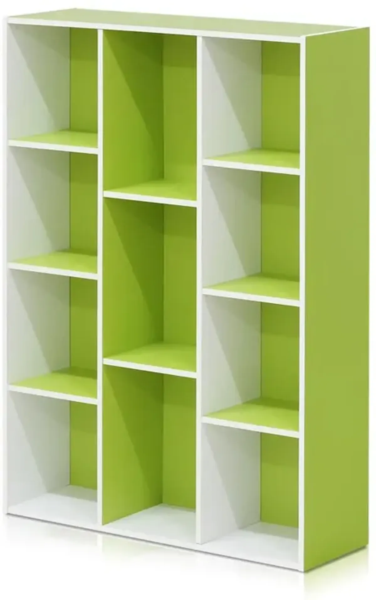 Furinno Luder 11-Cube Reversible Open Shelf Bookcase, White/Green 11107WH/GR