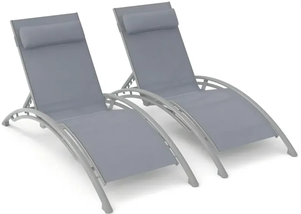 2 Outdoor Chaise Lounge Chairs with Adjustable Backrest