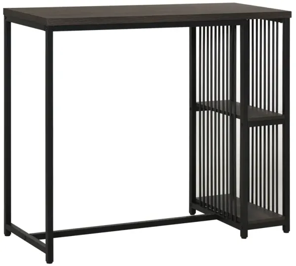 Walnut Industrial Bar: Steel Tube Table with 2-Tier Shelf