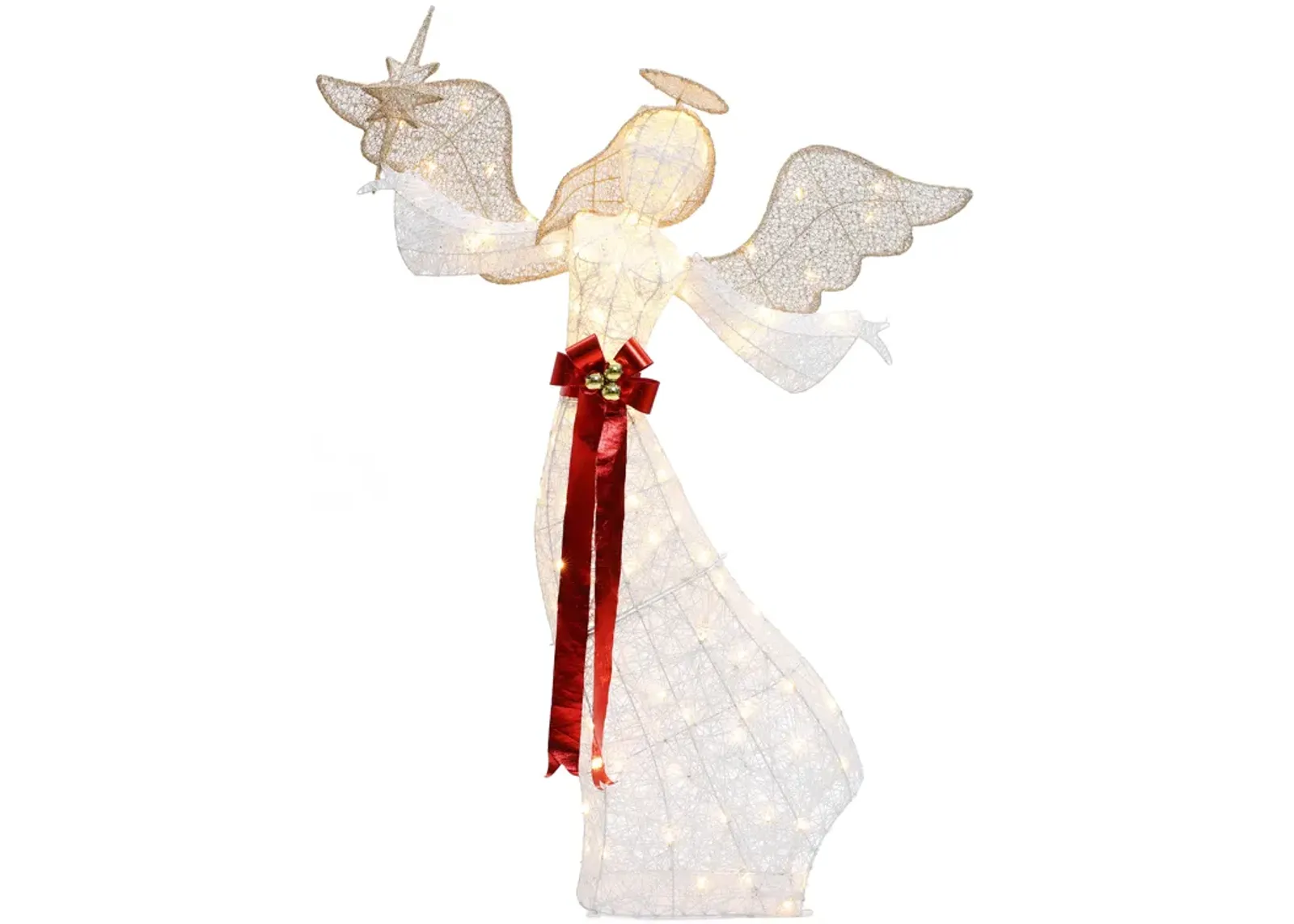 LuxenHome 5.7Ft 3D Christmas Angel with Star Holiday Decoration with Lights