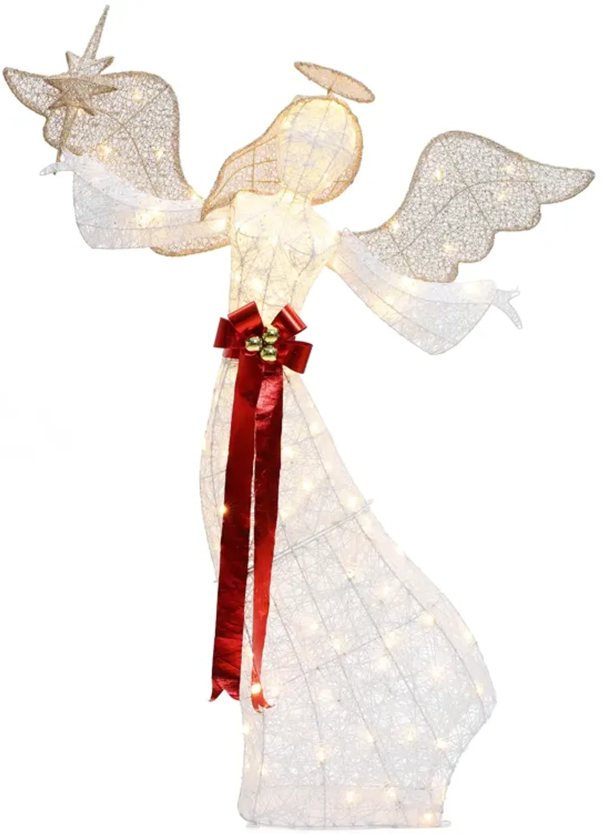 LuxenHome 5.7Ft 3D Christmas Angel with Star Holiday Decoration with Lights