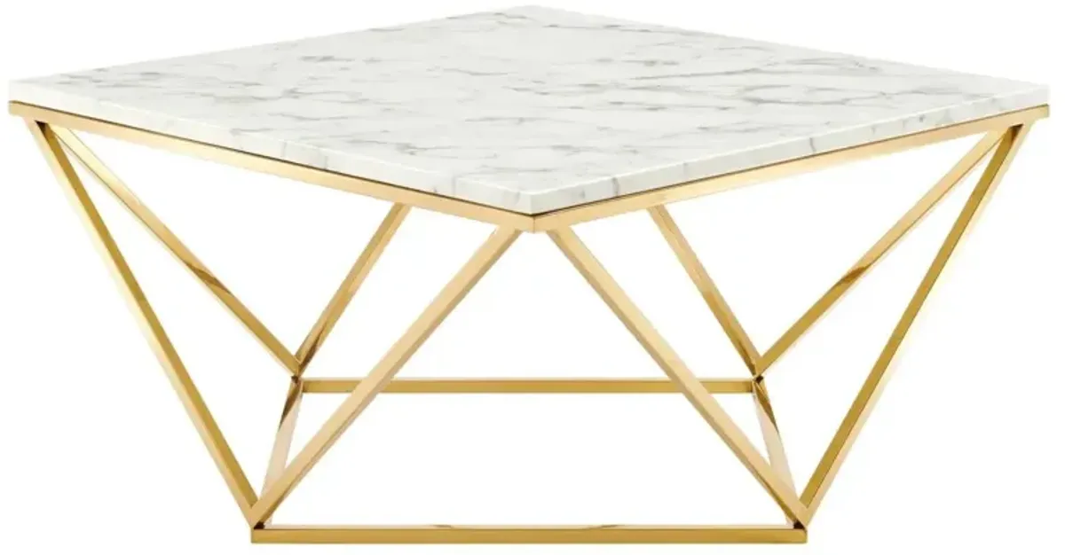 Modway Vertex Geometric Artificial Marble, Coffee Table, Gold White