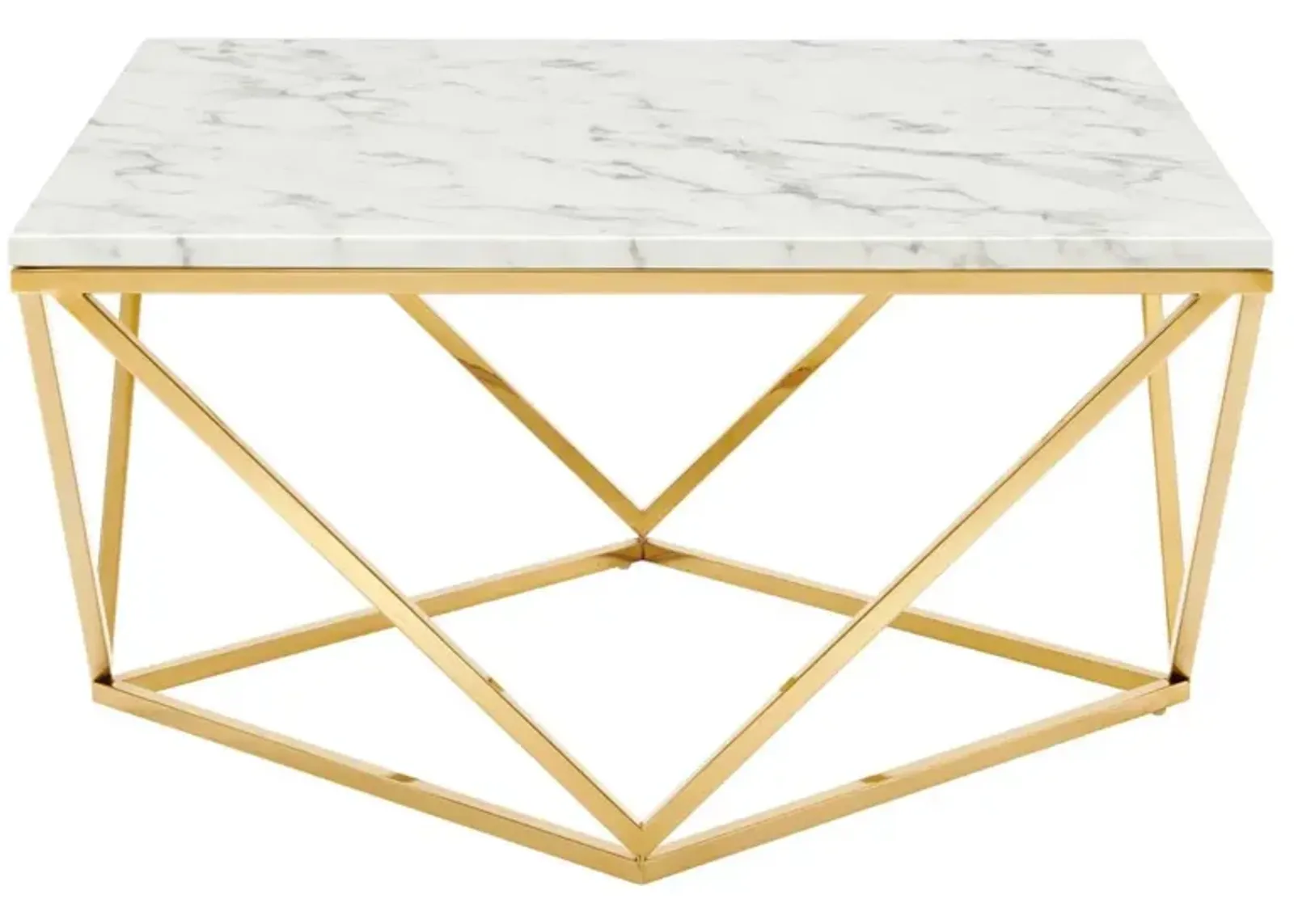 Modway Vertex Geometric Artificial Marble, Coffee Table, Gold White