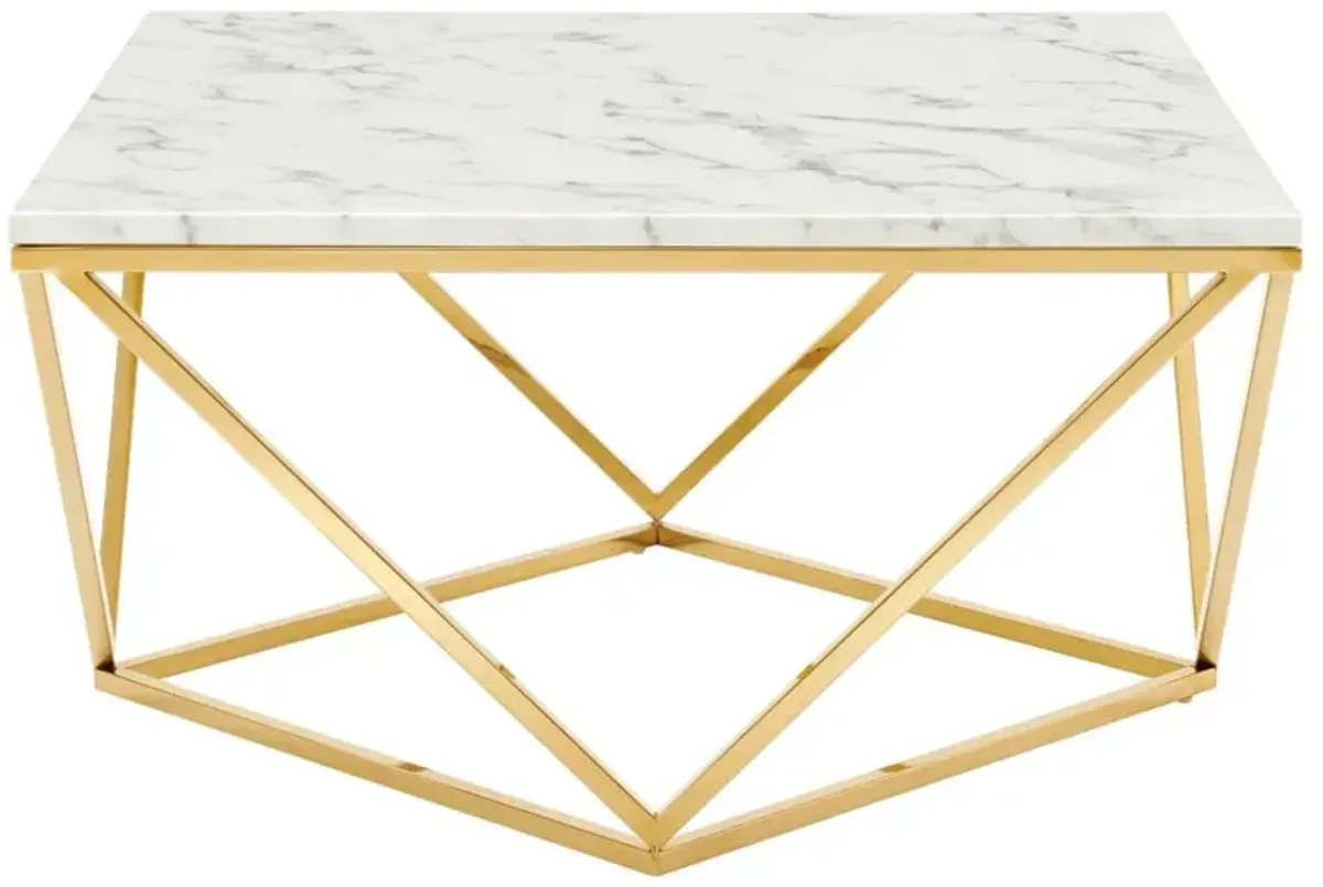 Modway Vertex Geometric Artificial Marble, Coffee Table, Gold White