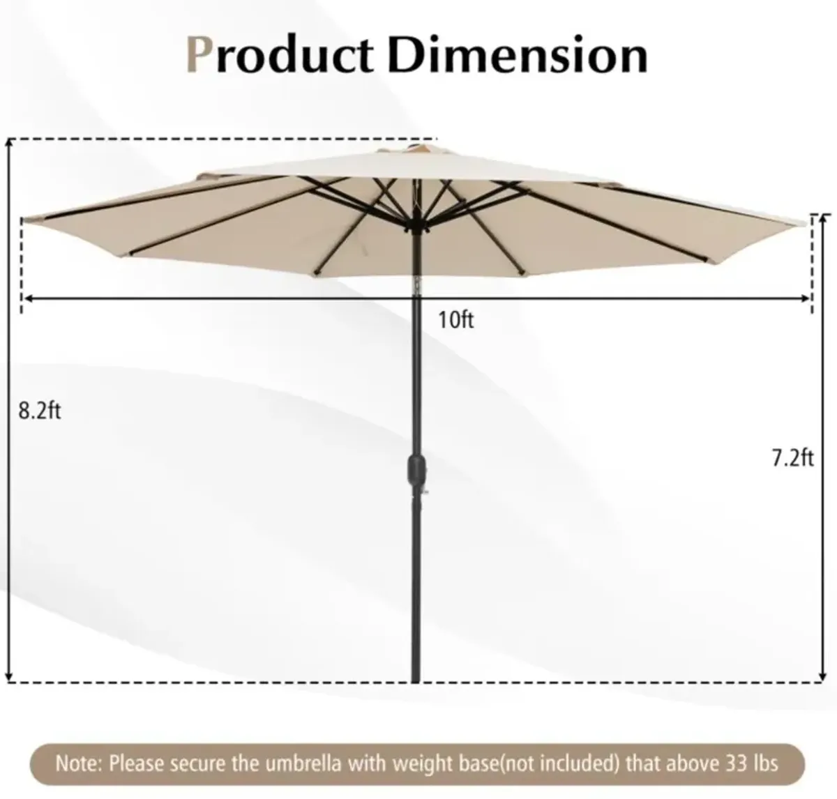 Hivvago 10 Feet Outdoor Patio Umbrella with Tilt Adjustment and Crank