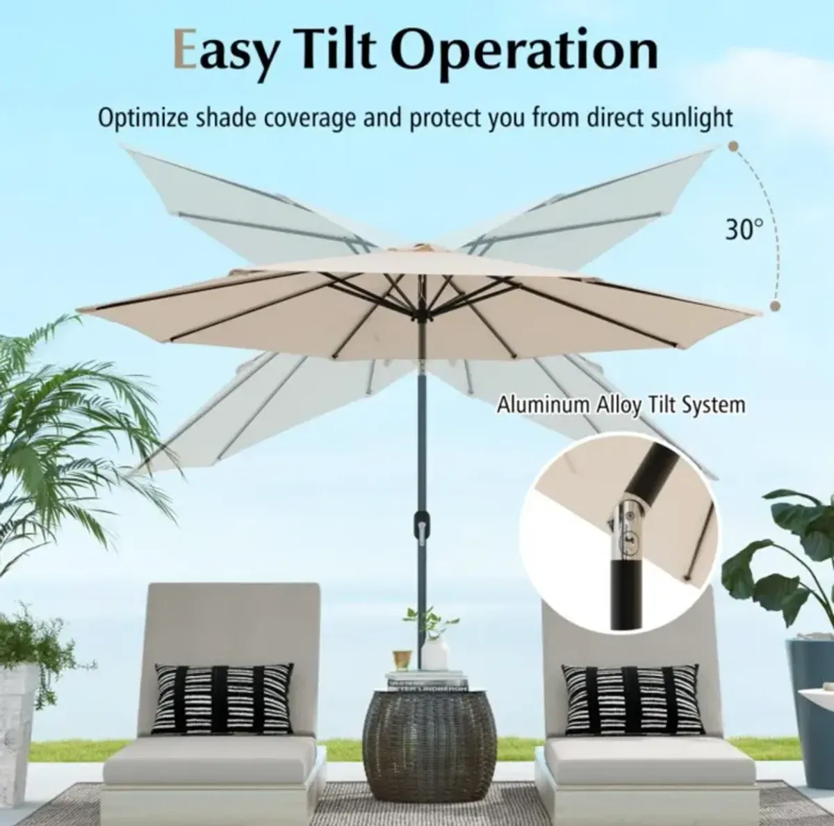 Hivvago 10 Feet Outdoor Patio Umbrella with Tilt Adjustment and Crank