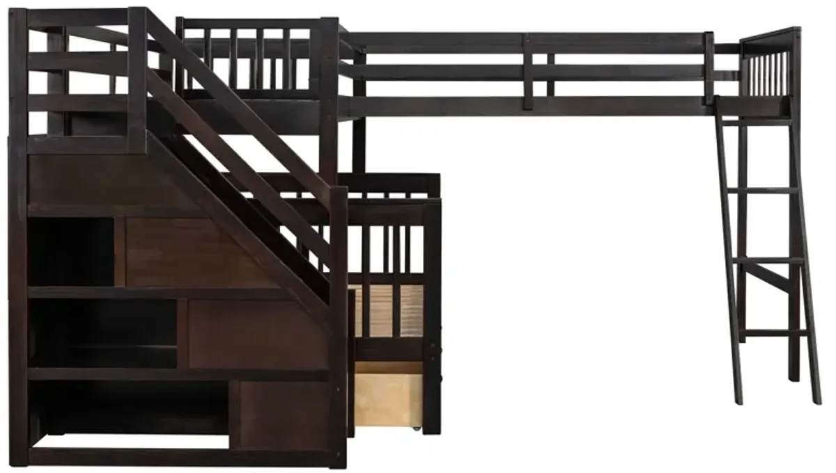 Twin Over Full L-Shaped Bunk Bed With 3 Drawers, Ladder And Staircase