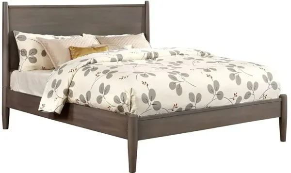 Mid Century Modern Wood Queen Bed with Round Tapered Legs, Gray-Benzara