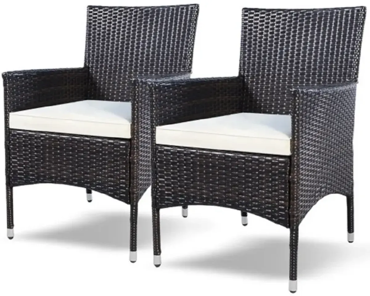 Set of 2 Rattan Patio Cushioned Chairs