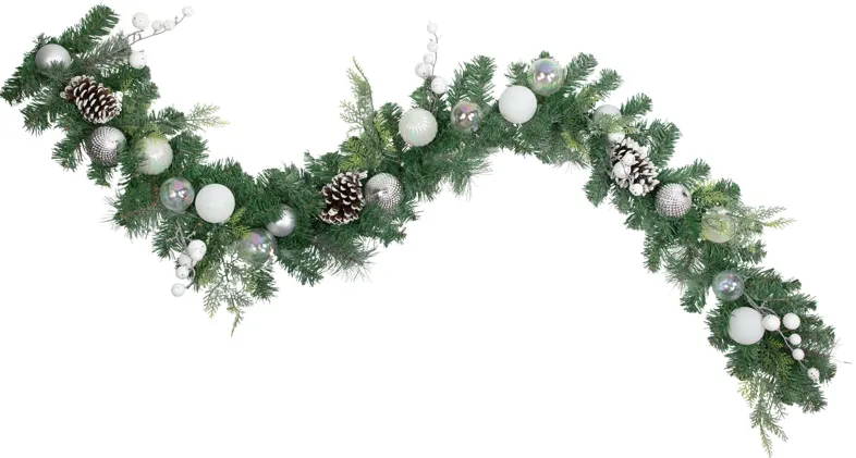 6' Green Pine Artificial Christmas Garland with Berries and Iridescent Ornaments