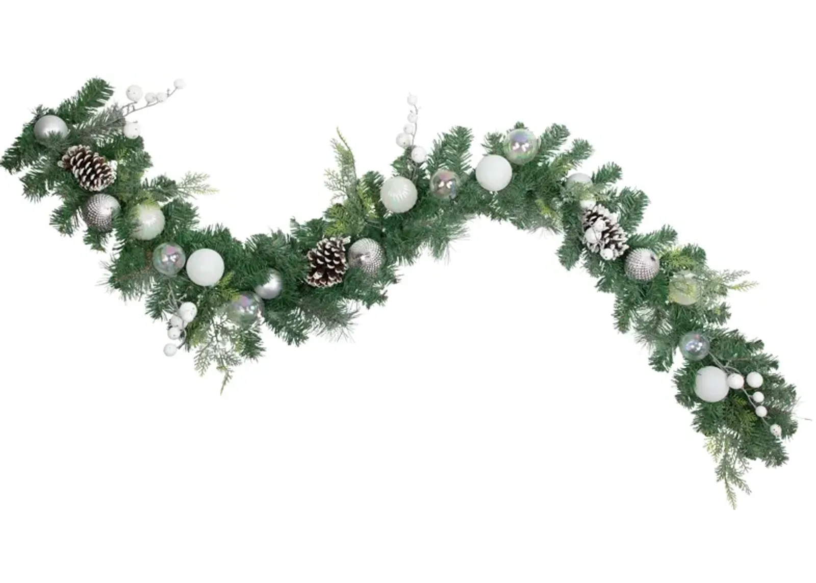 6' Green Pine Artificial Christmas Garland with Berries and Iridescent Ornaments