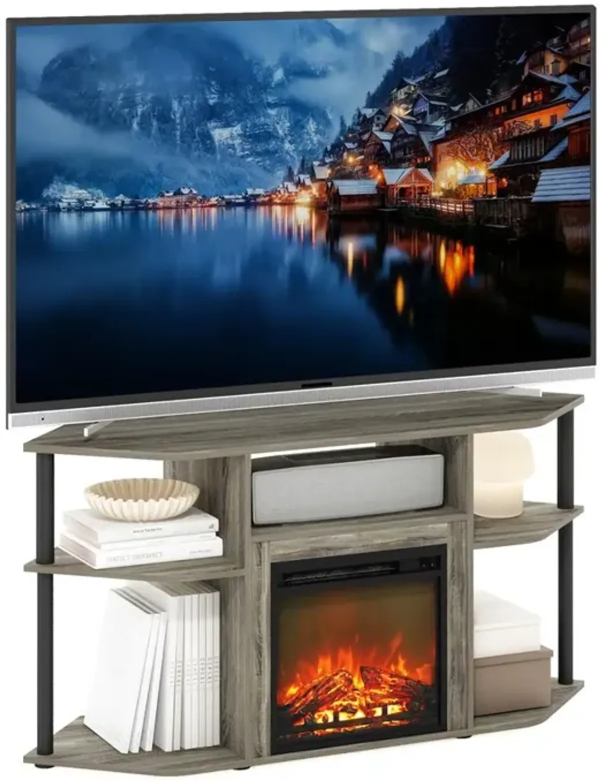 Open Storage Corner Fireplace TV Entertainment Center for TV up to 55 Inch