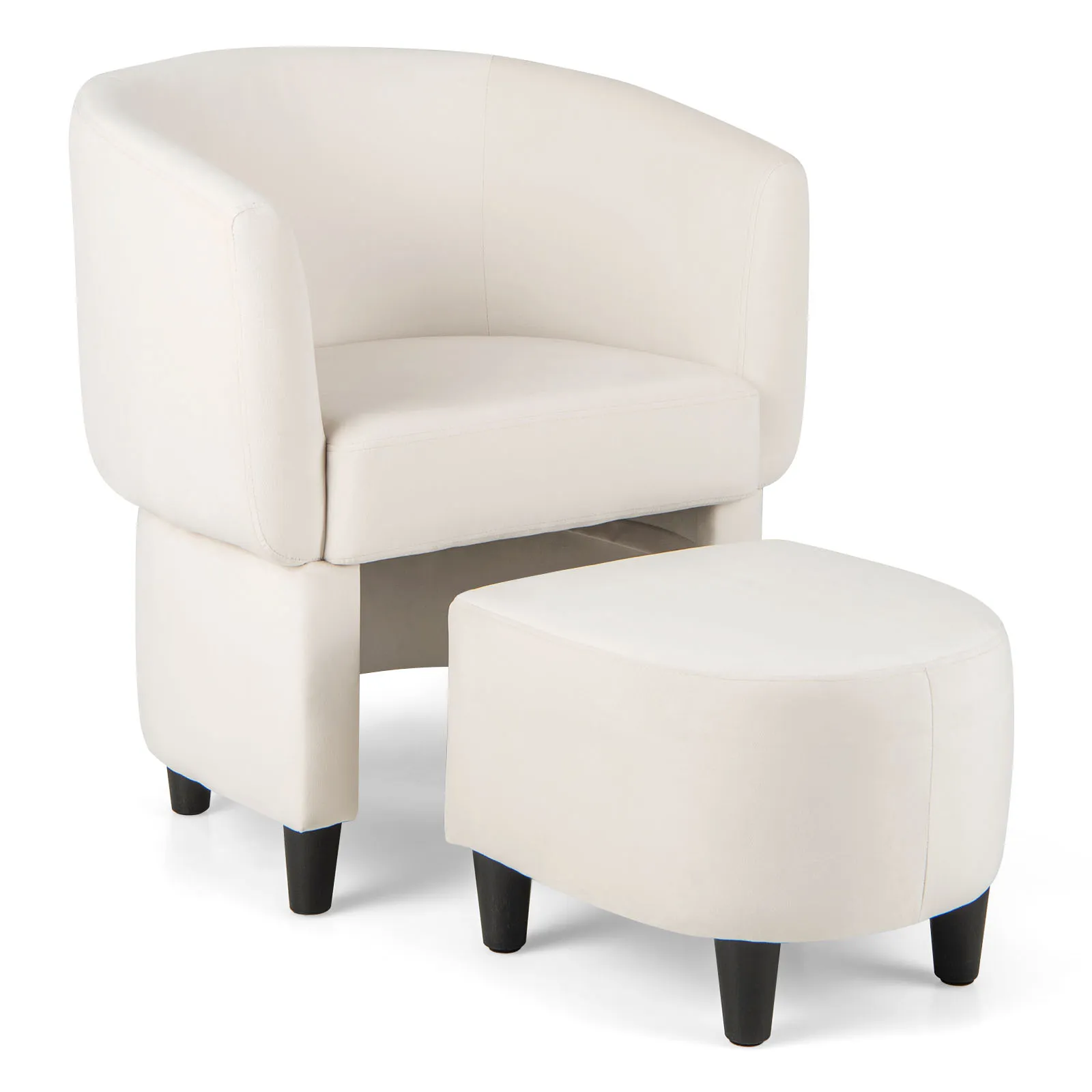 Upholstered Velvet Barrel Chair with Ottoman