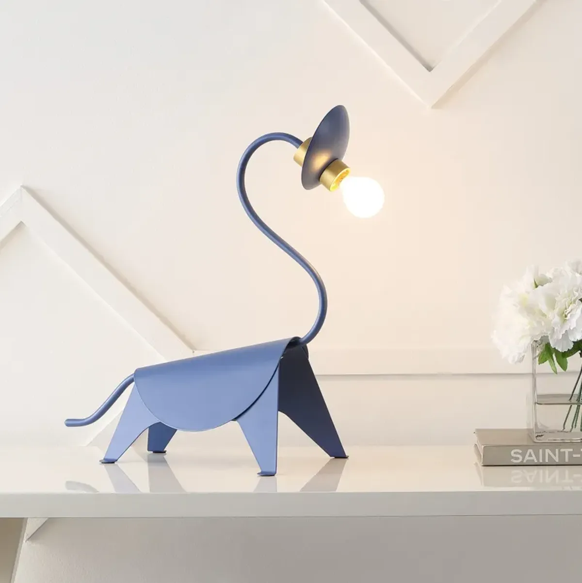 Bradley 16" Modern Industrial Iron Brachiosaurus LED Kids' Lamp, Blue