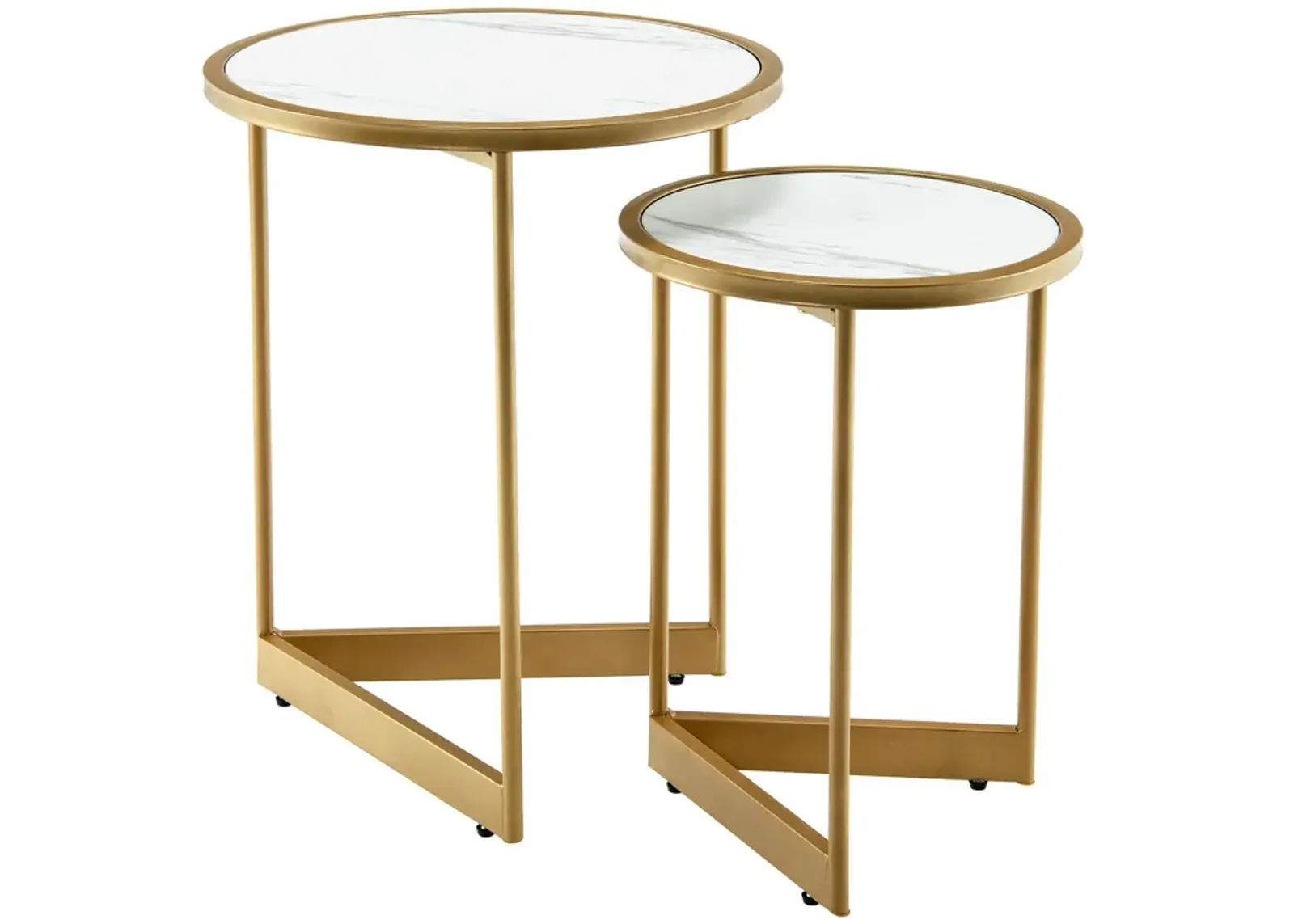 Round Nesting Table Set of 2 with Marble-like Tabletop-White