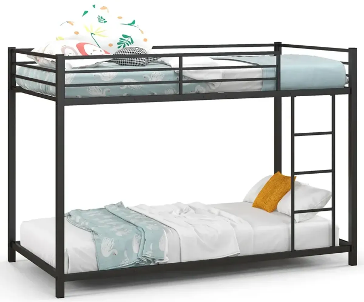 Low Profile Twin Over Twin Metal Bunk Bed with Full-length Guardrails