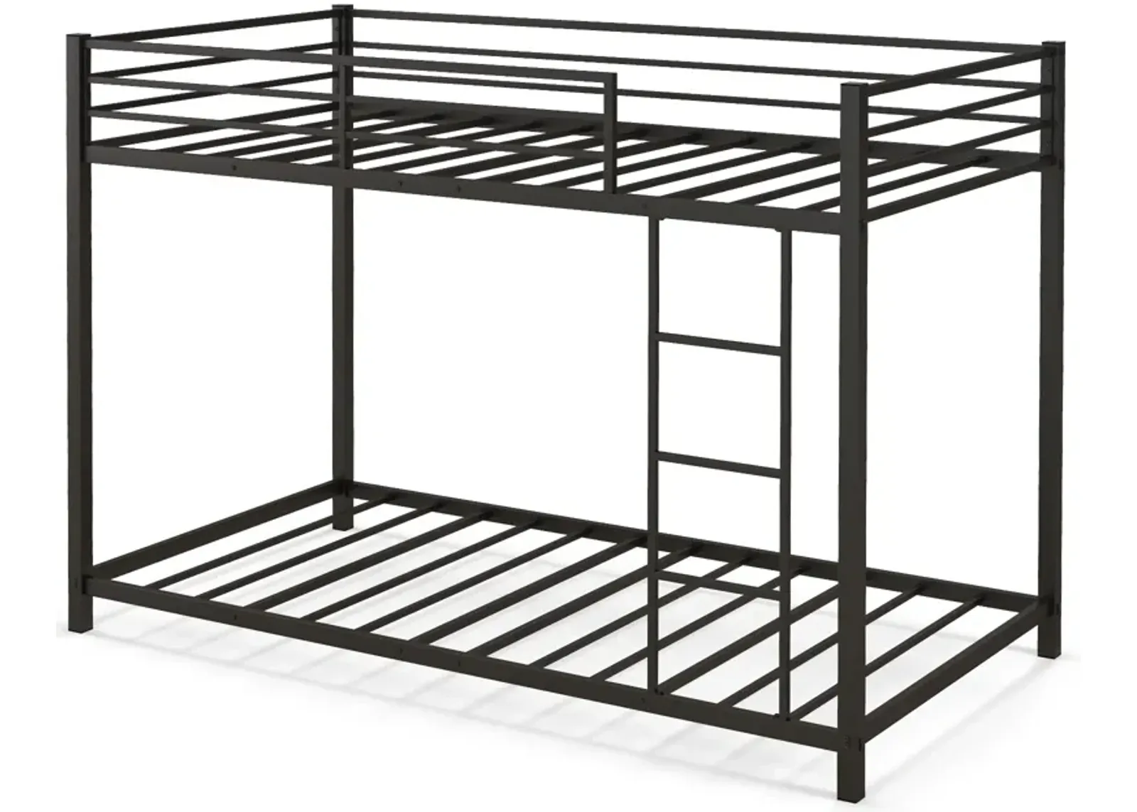 Low Profile Twin Over Twin Metal Bunk Bed with Full-length Guardrails