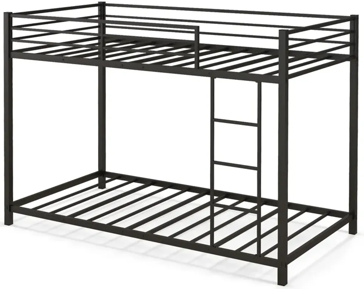 Low Profile Twin Over Twin Metal Bunk Bed with Full-length Guardrails