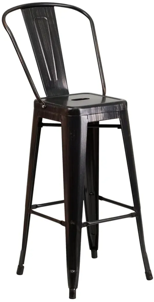 Flash Furniture Commercial Grade 30" High Black-Antique Gold Metal Indoor-Outdoor Barstool with Removable Back