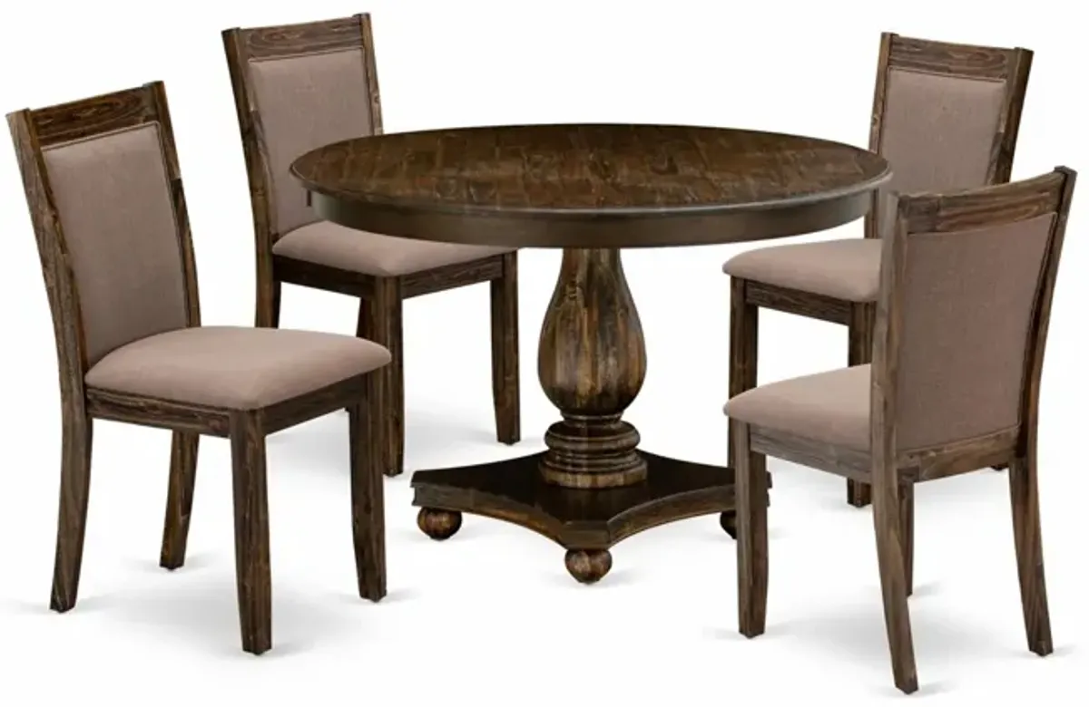 East West Furniture F2MZ5-748 5Pc Dining Set - Round Table and 4 Parson Chairs - Distressed Jacobean Color