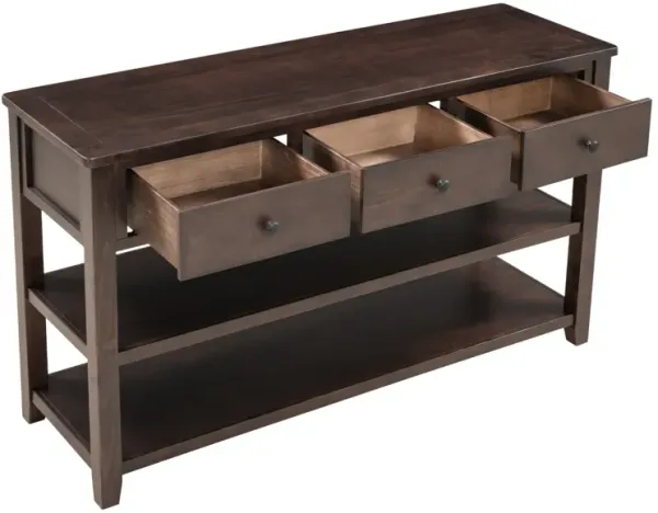 Retro Design Console Table With Two Open Shelves, Pine Solid Wood Frame And Legs