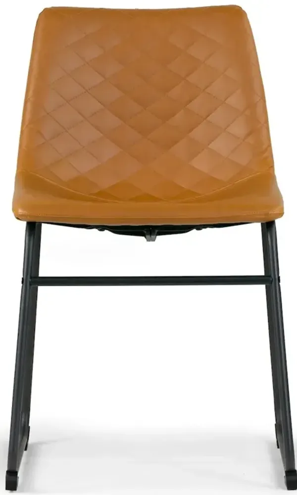 Glamour Home Set of 2 Iron Frame Cappuccino Brown Faux Leather Dining Chair Stitching