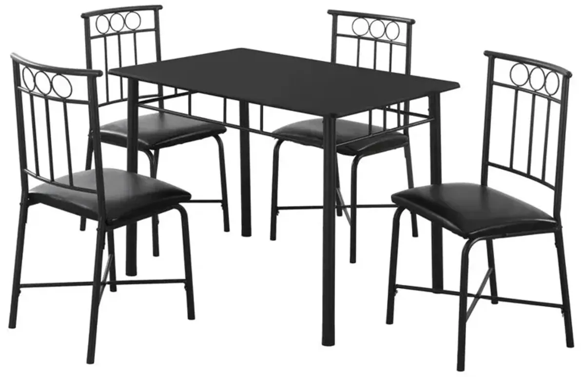 Dining Table Set, 5pcs Set, Small, 40 Rectangular, Kitchen, Black Metal