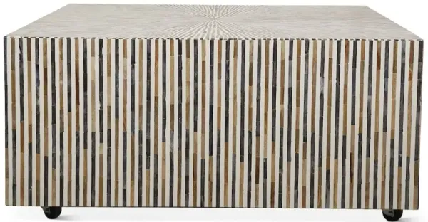 World Interiors Alexandria 40 Square Coffee Table with Bone, Wood and Horn Inlay