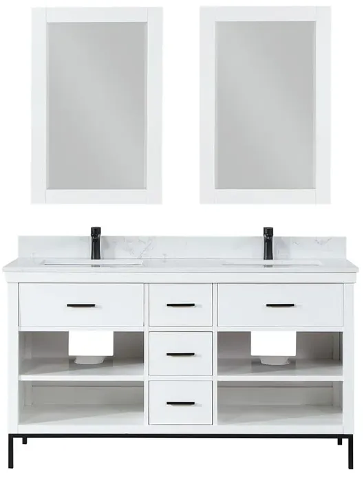 Altair 60 Double Bathroom Vanity Set in White with Mirror