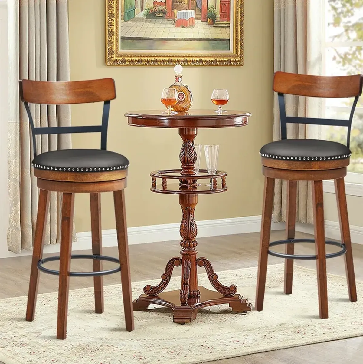 Set of 2 30.5/25.5 Inch Swivel Pub Height Bar Stool