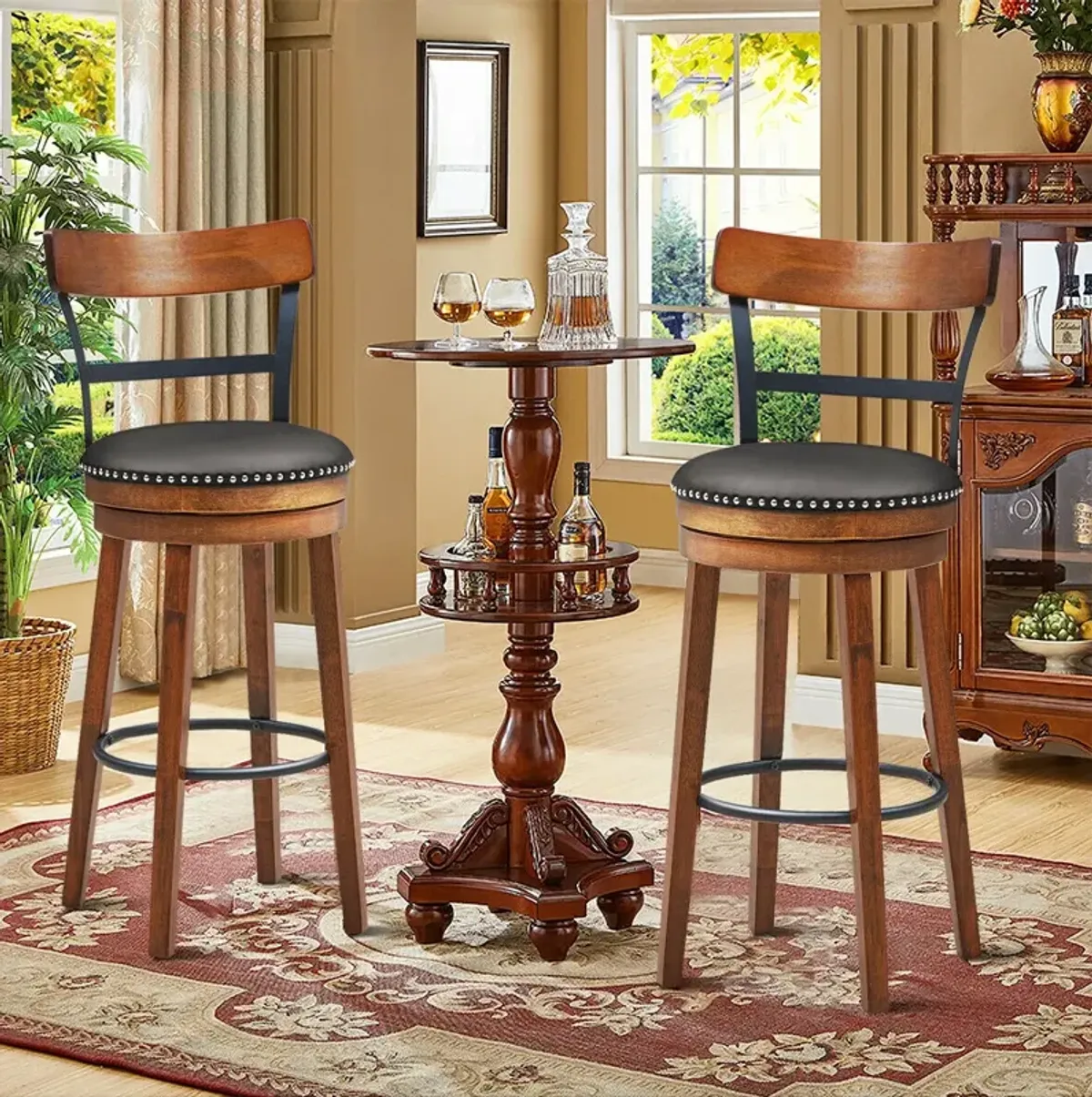 Set of 2 30.5/25.5 Inch Swivel Pub Height Bar Stool