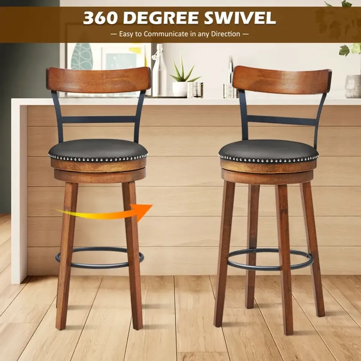 Set of 2 30.5/25.5 Inch Swivel Pub Height Bar Stool