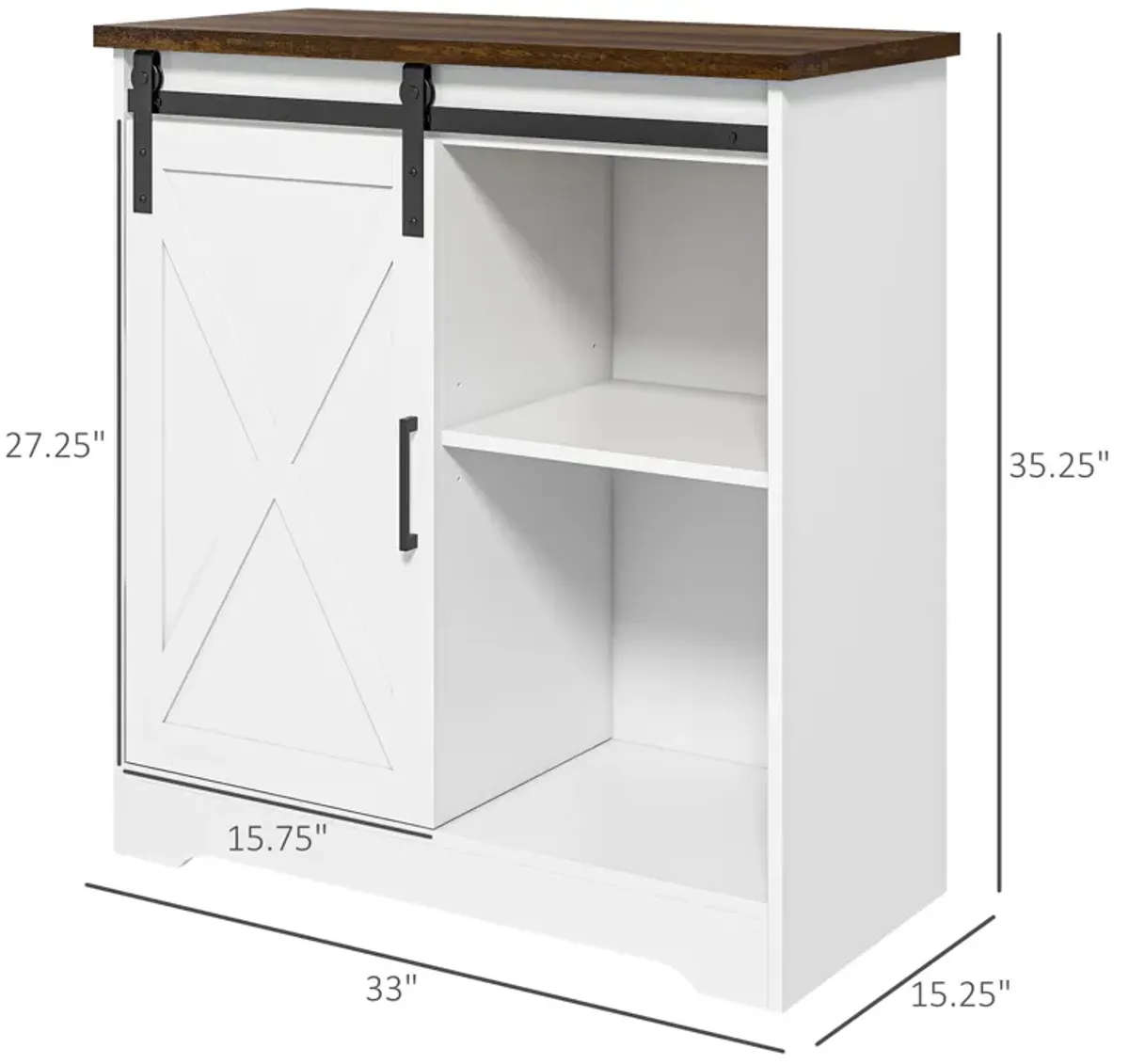 White Coffee Bar Cabinet: Sliding Barn Door, Adjustable Shelf