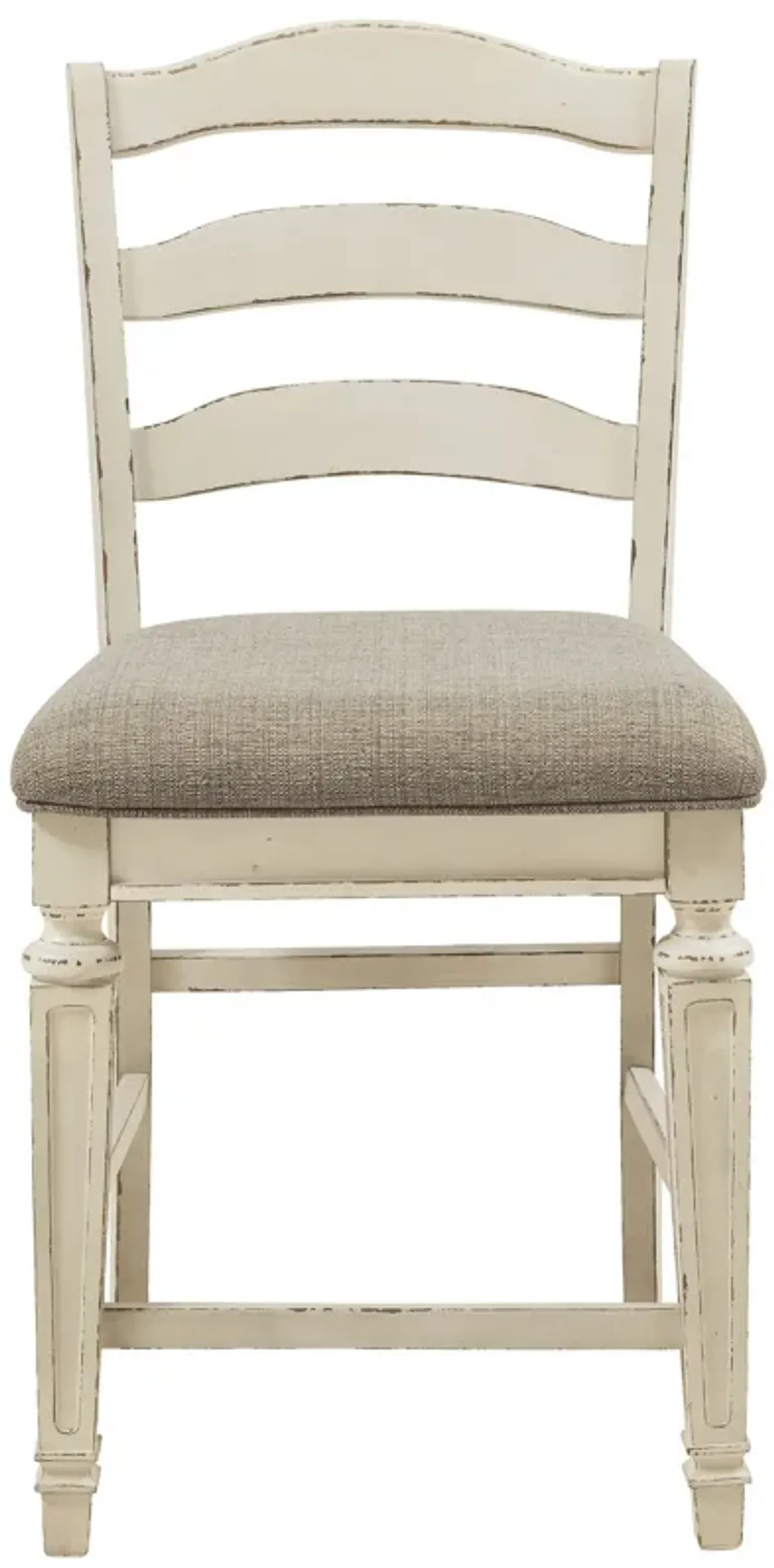 Fabric Upholstered Barstool with Ladder Back, Set of 2, White and Brown-Benzara