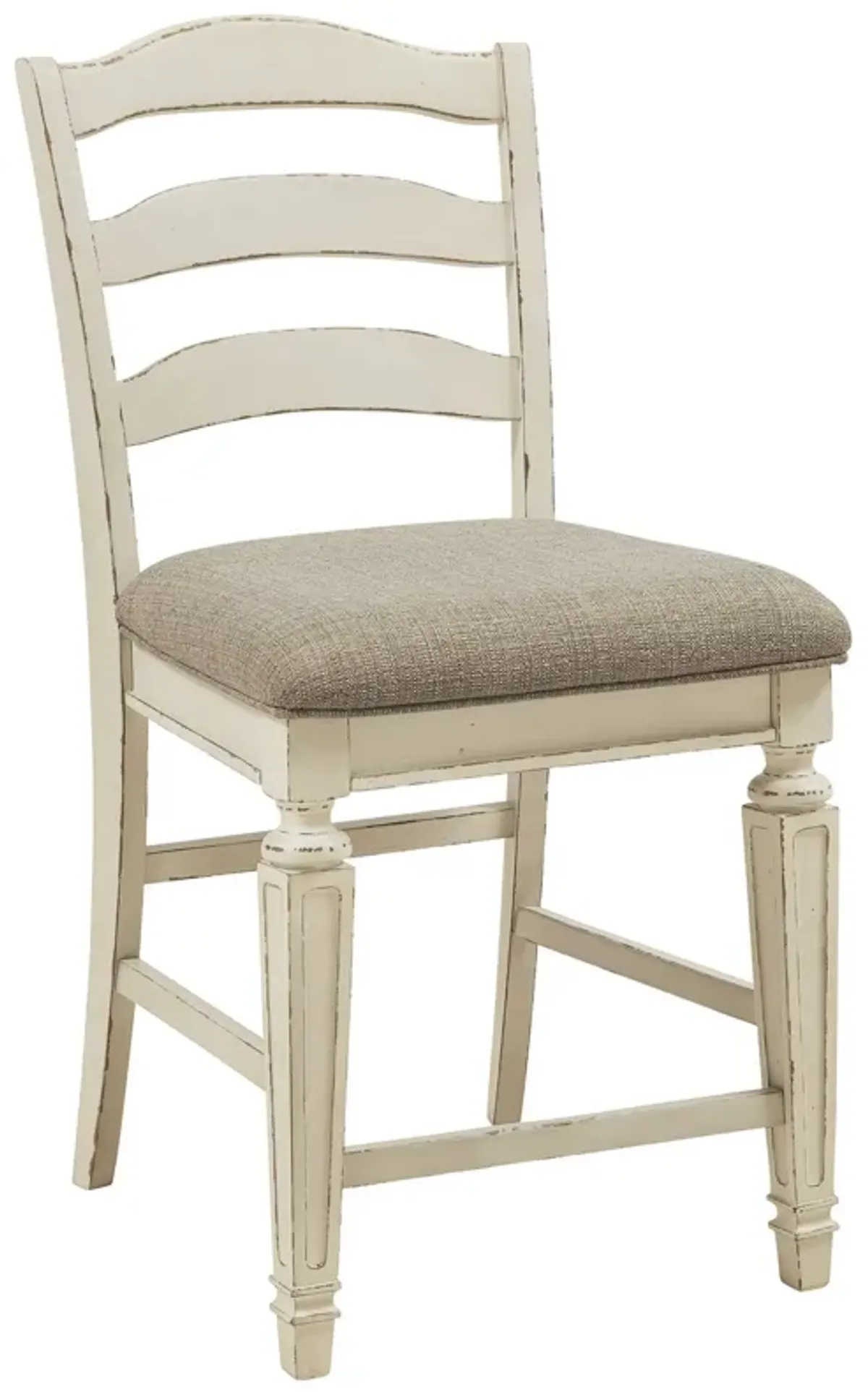 Fabric Upholstered Barstool with Ladder Back, Set of 2, White and Brown-Benzara