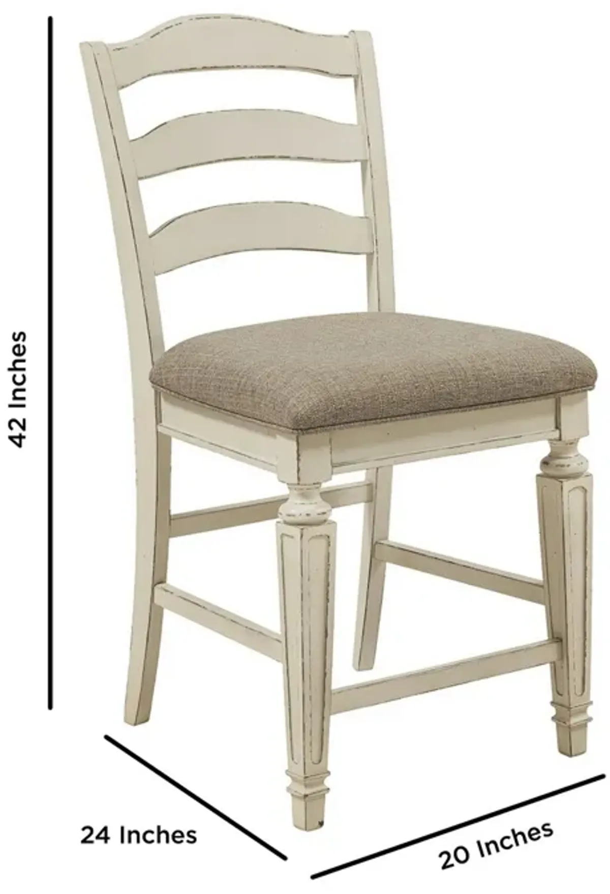 Fabric Upholstered Barstool with Ladder Back, Set of 2, White and Brown-Benzara