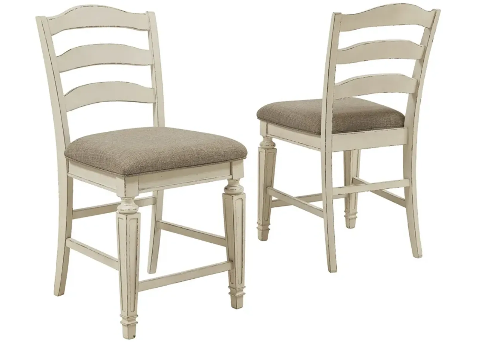 Fabric Upholstered Barstool with Ladder Back, Set of 2, White and Brown-Benzara