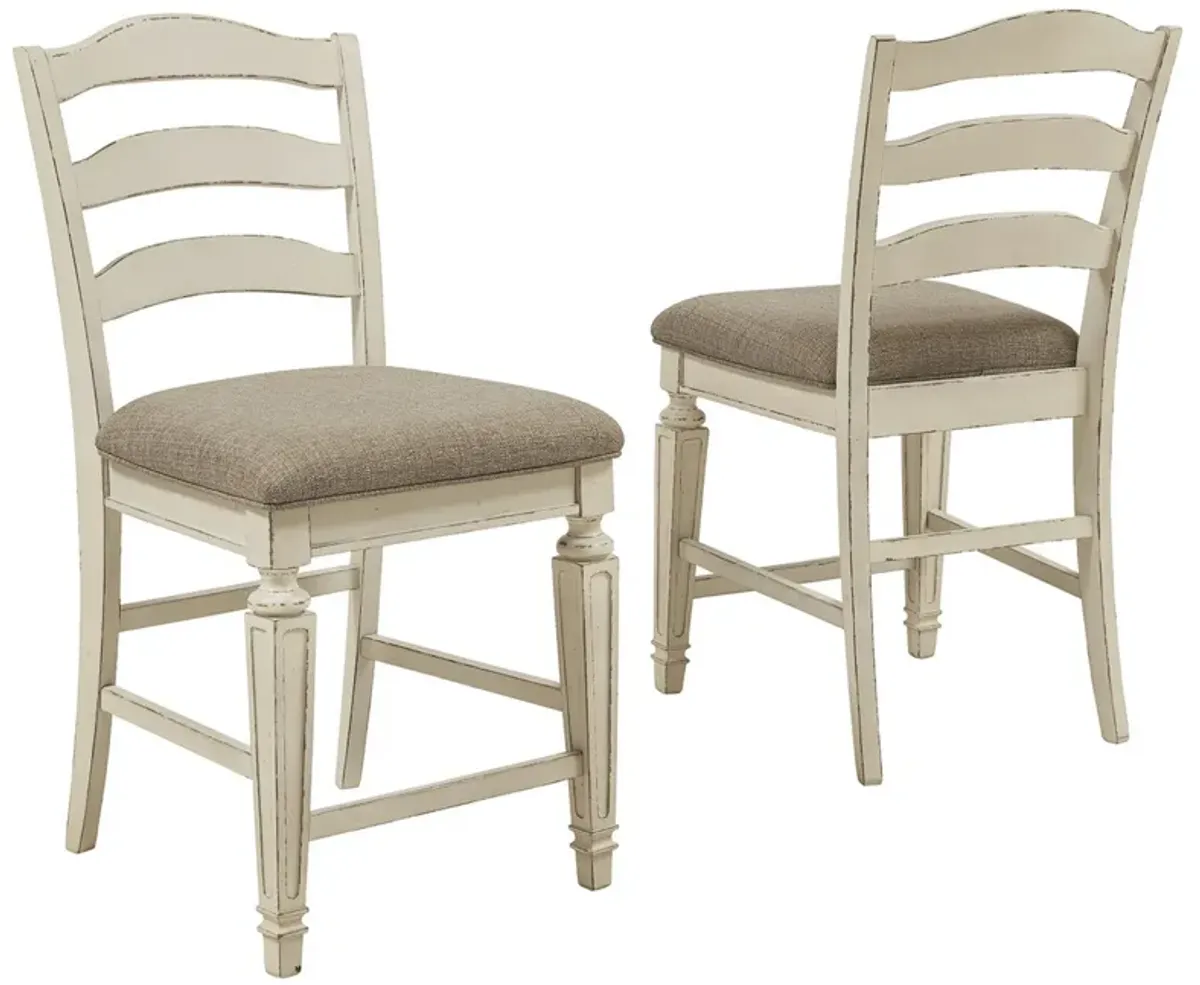 Fabric Upholstered Barstool with Ladder Back, Set of 2, White and Brown-Benzara