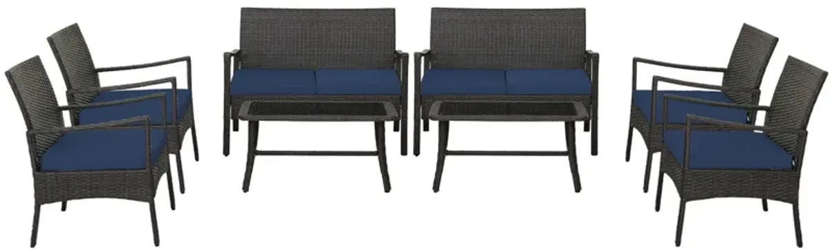 4 Pieces Outdoor Rattan Conversation Set with Tempered Glass Coffee Table