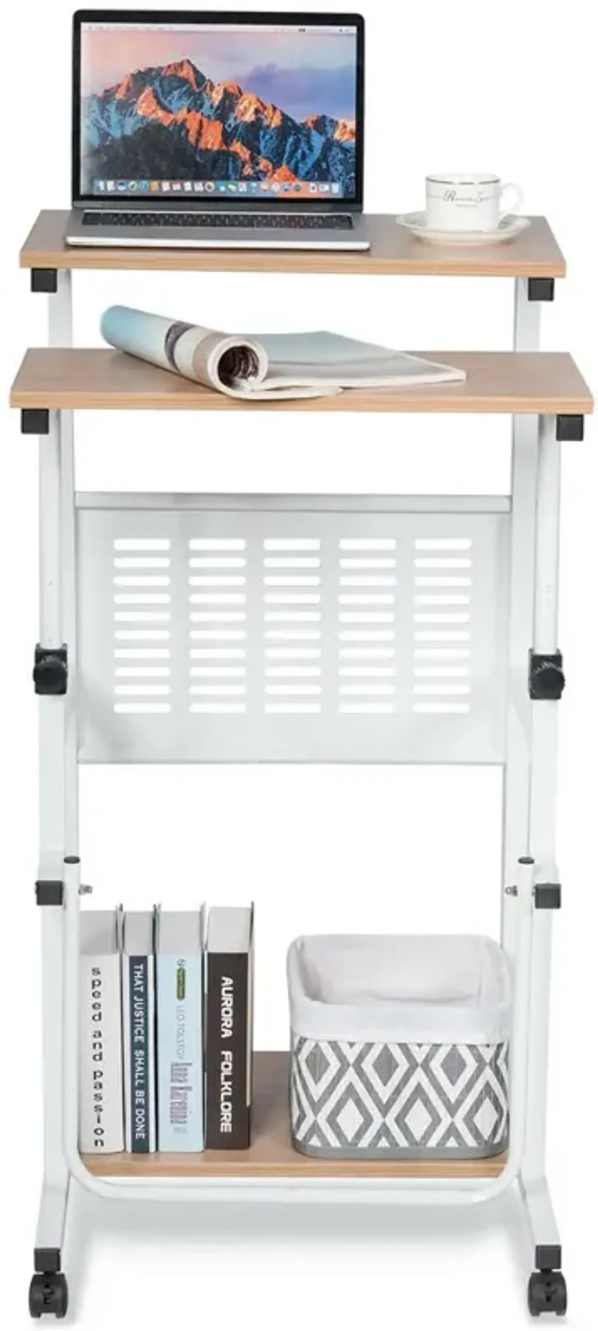 Height Adjustable Mobile Computer Stand-Up Desk with 2 Modes